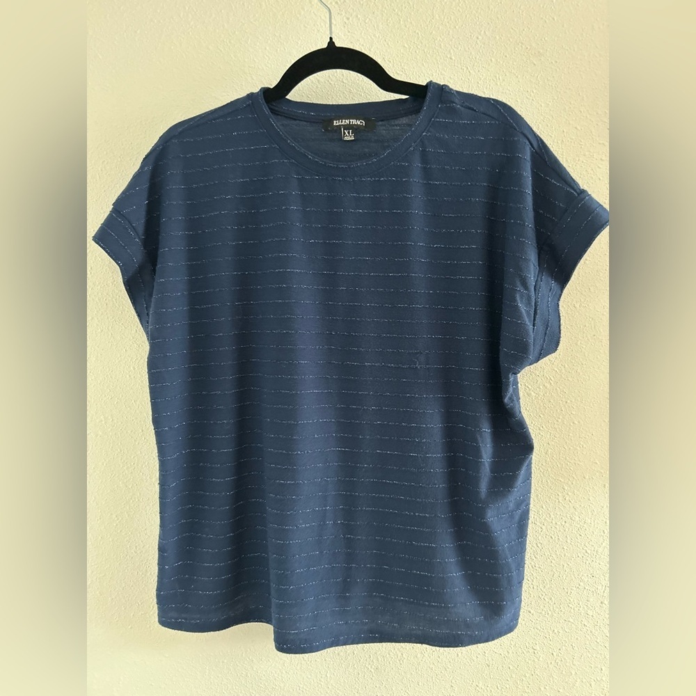 Ellen Tracy Heathered Navy Short Sleeve Crew Tee Size XL